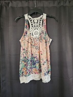 Collective Concepts Crochet Racerback Floral Tank Top